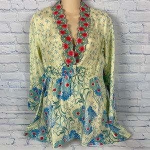 Sundance Floral Embroidered Tunic - Cream, Blue, Red, Green